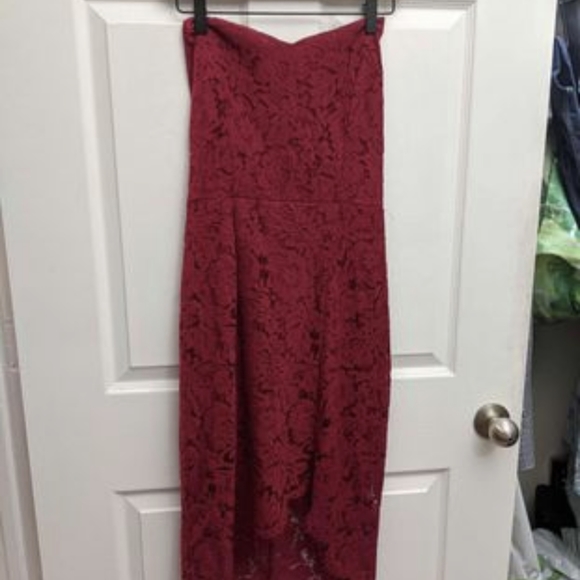 New Women's Red Lace Bodycon High-Low Dress - Medium - Picture 2 of 10